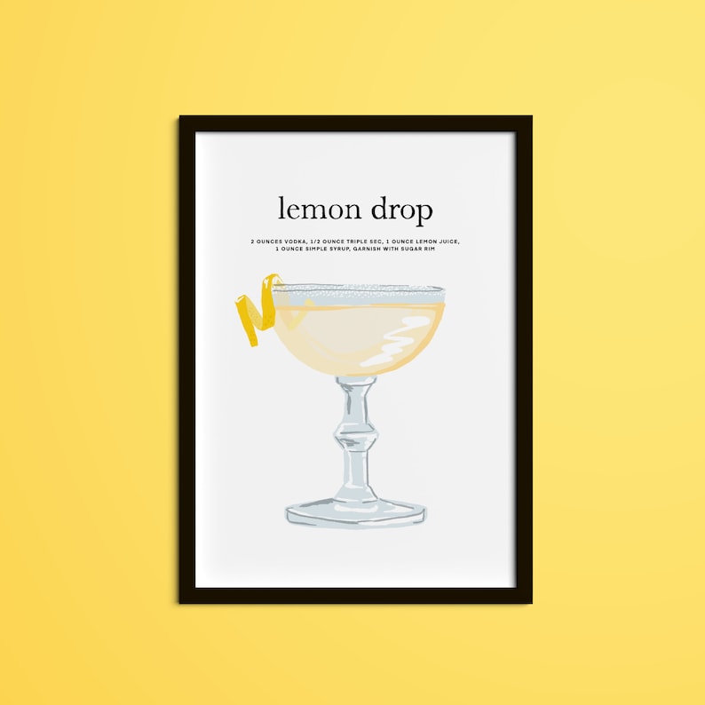 Lemon Drop Cocktail Art Print, Lemon Drop, Bar Art, Cocktail Art Print ...