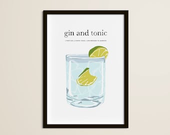 Gin and Tonic Cocktail Art Print, Gin and Tonic, Bar art, Cocktail art print, Kitchen Decor, Bar Poster, Bar Print