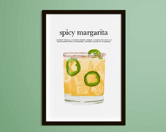 Spicy Margarita Cocktail Art Print, Spicy Margarita, Bar art, Cocktail art print, Kitchen Decor, Bar Poster, Bar Print