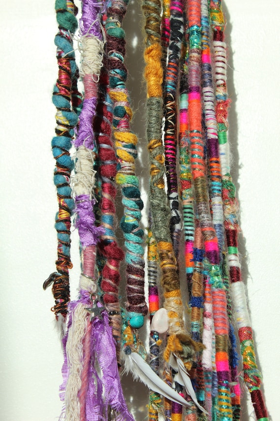 Handmade Synthetic Hair Wrap: Mixed Media Braid Accessory with Charms