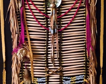 Native American Navajo 40 row Buffalo Bone Breast Plate BURGUNDY Breastplate 