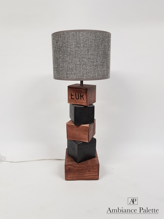 Lampe En Bois De Récupération Style Industriel Loft - Incrustations LED Blanc Chaud
