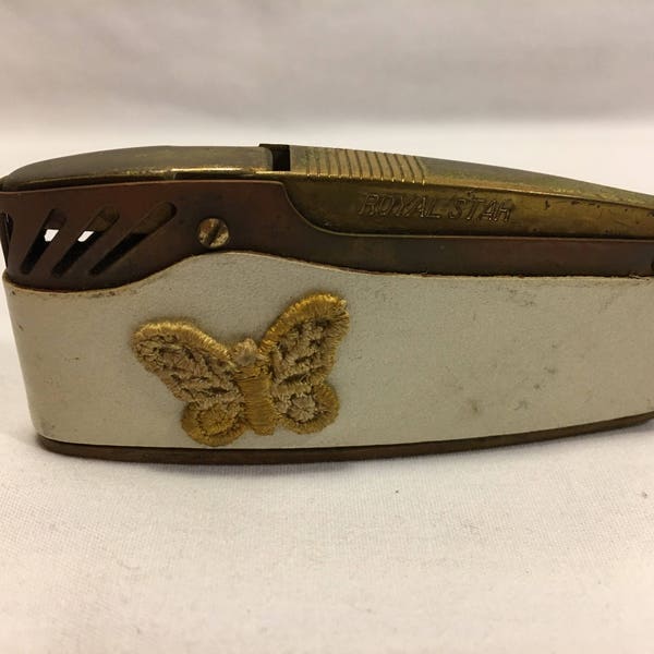 Ladies Vintage Royal Star Gold Lighter with Leather Band Butterfly Patch Prince Gardner