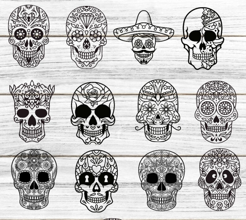 Download Clip Art Sugar Skull Svg Sugar Skulls Svg Flower Skull Svg Skull Cut Files Floral Skull Clipart Silhouette Svg Eps Png Bundle For Cricut Art Collectibles