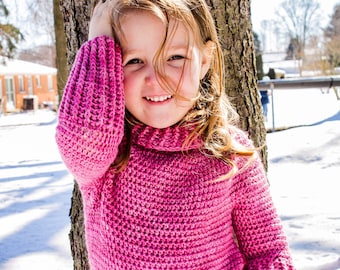 Child Celeste Cowl Sweater PDF DIGITAL DOWNLOAD Crochet Pattern, Easy Child Crochet Sweater Pattern, Top-Down Sweater Pattern