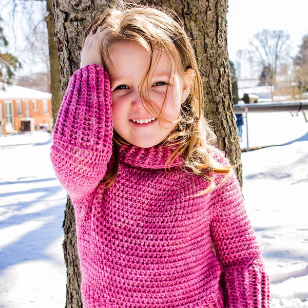 Child Celeste Cowl Sweater PDF DIGITAL DOWNLOAD Crochet Pattern, Easy Child Crochet Sweater Pattern, Top-Down Sweater Pattern