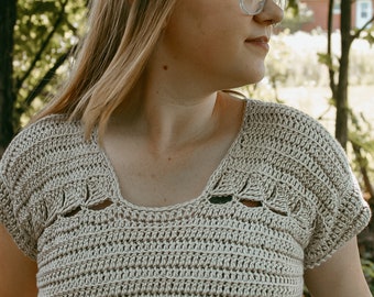 Patrón de top corto de crochet Magnolia: Camiseta de verano fácil (Descarga digital en PDF)
