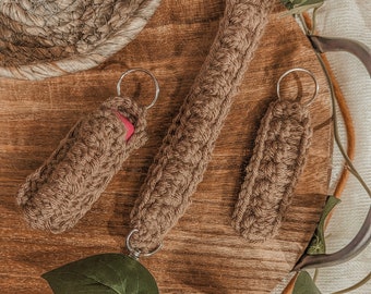 Bobble Keychain Set Crochet Pattern: Lanyard, Wristlet, Keychain, Chapstick Holder (PDF Download)