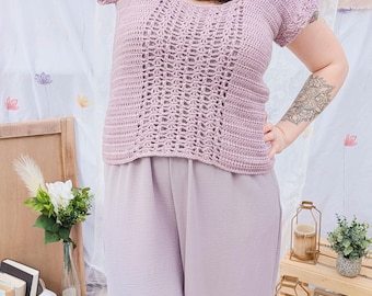 Becca Blouse Crochet Top Pattern: (PDF Digital Download) Lace Stitch Top, Women's Crochet Blouse
