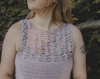 Daphne Tee Crochet Top Pattern: Sleeveless Lace Summer Top (PDF Digital Download, XS-5X)