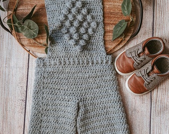 Sawyer Crochet Baby Romper Pattern: Unisex Overalls, Skirt (PDF Digital Download)