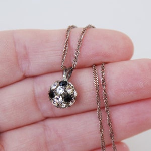 Vintage Disco Ball small pendant Sparkling Black & Clear Rhinestone Minimalist Dainty chain necklace with Pave crystal Ball, Gift for her