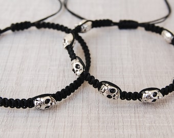 Schedelarmband: gevlochten macramékoord, uniseks gothic-sieraden