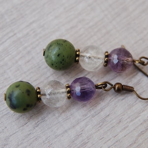 Pendientes de jade y cuarzo ametrino: pendientes colgantes bohemios con piedras preciosas