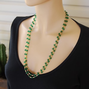 Vintage Green glass bead Flapper necklace, Extra Long Art Deco Flapper length Layering necklace 52" Retro/ Charleston/ Gatsby necklace