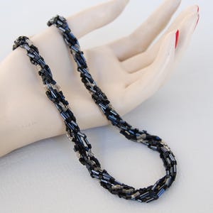 Multi Strang schwarze rocailles perlen kette 6 Strang kette, zierliche schwarze rocailles perlen gedrehtes seil torsade kette, geschenk für sie