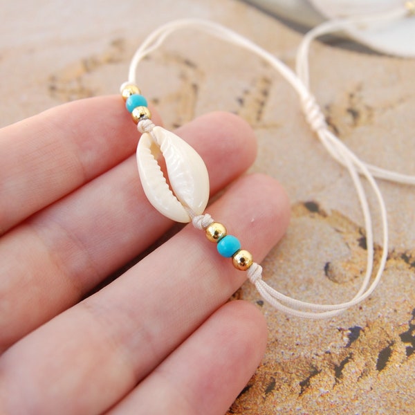 Cowrie Shell bracelet Cowrie Shell anklet Ivory cord String bracelet adjustable Summer/ Beach bracelet/ Boho bracelet