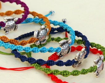 Sea Turtle bracelet Silver charm Macrame cord bracelet adjustable Turtle jewelry gift Boho/ Summer/ Beach/ Surf bracelet Choose your color