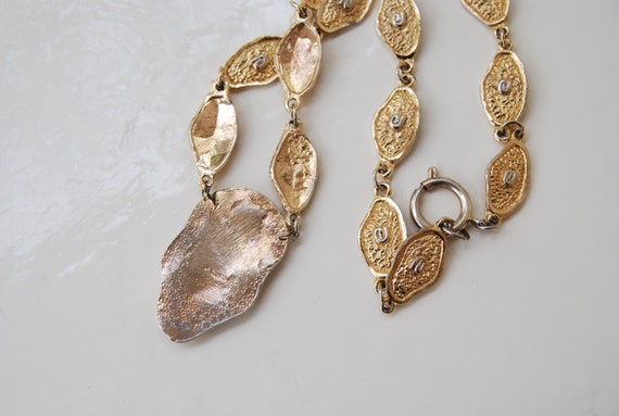 Vintage Gold Link necklace Hieroglyph pendant nec… - image 2