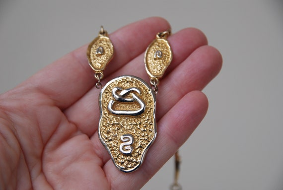 Vintage Gold Link necklace Hieroglyph pendant nec… - image 4