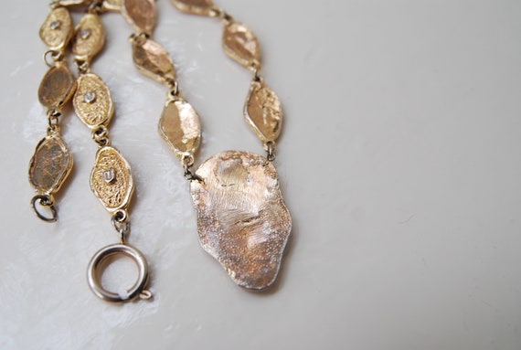 Vintage Gold Link necklace Hieroglyph pendant nec… - image 5