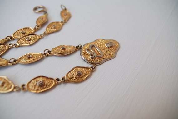 Vintage Gold Link necklace Hieroglyph pendant nec… - image 9