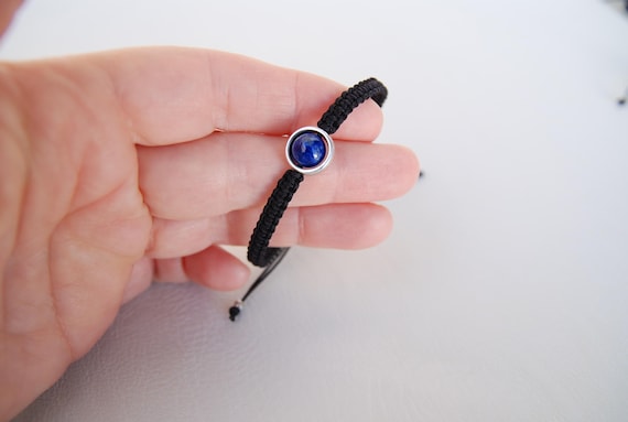 Lapis Lazuli Stone Bead Bracelet: Black Braided Cord, Adjustable Anti-Stress Jewelry