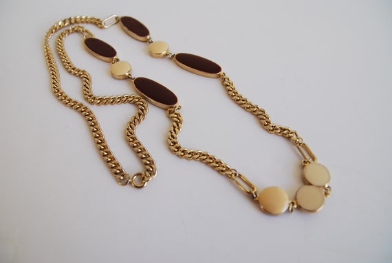 Vintage Gold tone Long Chain necklace with Beige … - image 6