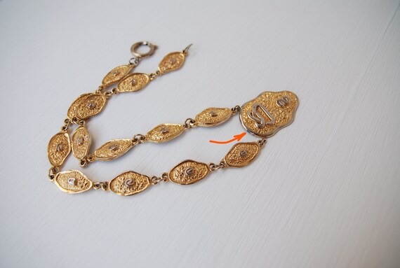 Vintage Gold Link necklace Hieroglyph pendant nec… - image 8