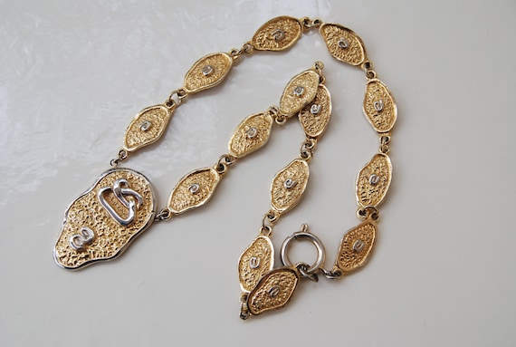 Vintage Gold Link necklace Hieroglyph pendant nec… - image 1