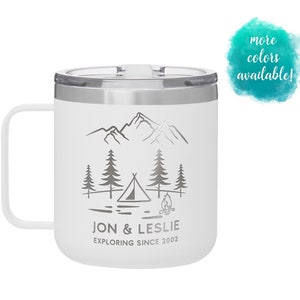 Personalized Campfire Mug, Stainless Steel Coffee Mug, Camping, Outdoor, Camp Mug, Explore, Adventure, Mountains, Camping Mug, Travel