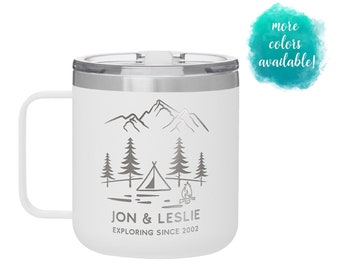 Personalized Campfire Mug, Stainless Steel Coffee Mug, Camping, Outdoor, Camp Mug, Explore, Adventure, Mountains, Camping Mug, Travel