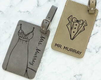 M. et Mme Luggage Tags, Custom Luggage Tag, Cadeau de mariage, Le sien et le sien, M. et Mme Luggage, Étiquettes bagages en cuir, Étiquette de bagages de mariage