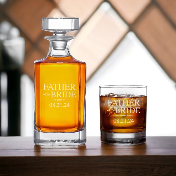 Father of the Bride Gift From Daughter, Whiskey Decanter Set, Engraved Decanter Set with Glasses, Whiskey Decanter, Wedding Decanter Set