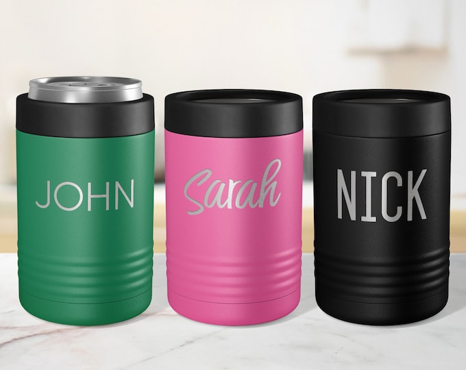 Stainless Steel Can Cooler, Metal Can Cooler Beverage Holder for Cans or Bottles,Monogram Can Holder, Personalized Can Holder Groomsmen Gift