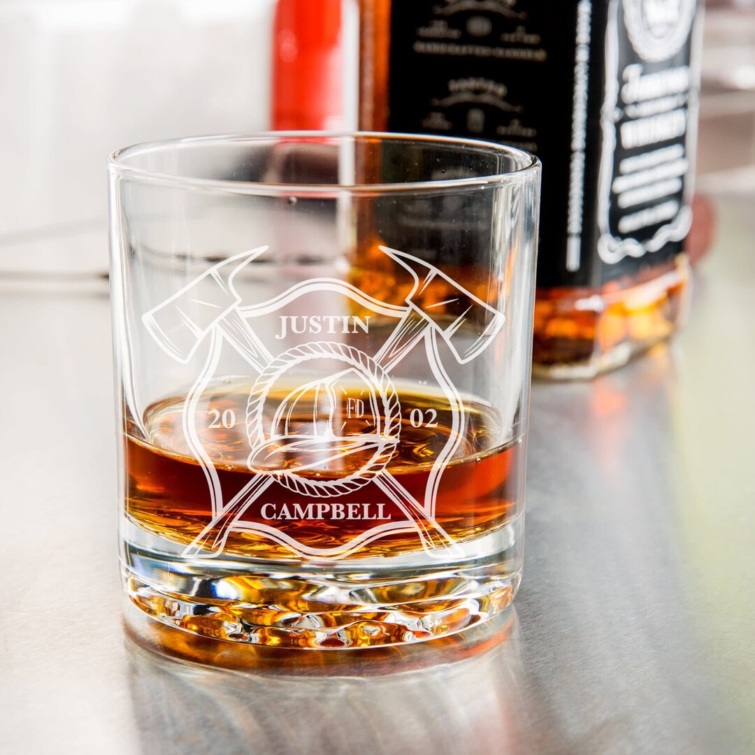 Firefighter Engraved Whiskey Glass - Fireman Rocks Glass, Firefighter ...