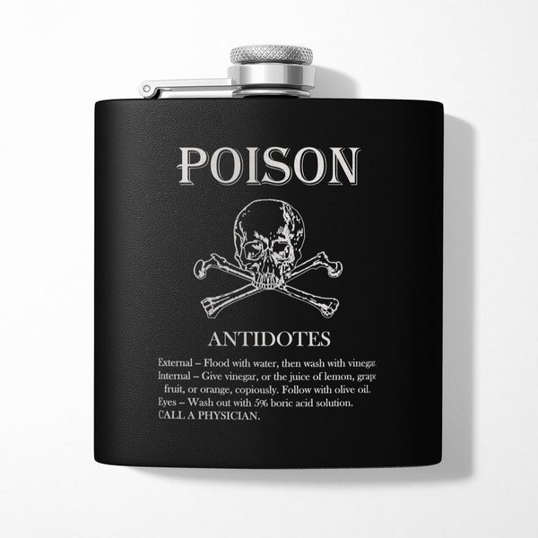 Vintage Style Poison Flask, Retro Flask, Poison Antidotes, Apothecary, Vintage Skull and Crossbones, Funny Flask, Elixir Halloween Poison