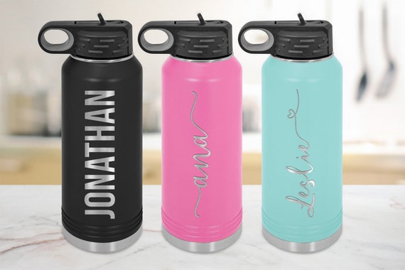 Personalized Water Bottle With Straw Lid, 32 Oz, Custom Stainless Steel  Sports Water Bottle With Name and Text, Perfect Gift, Finger Hold 