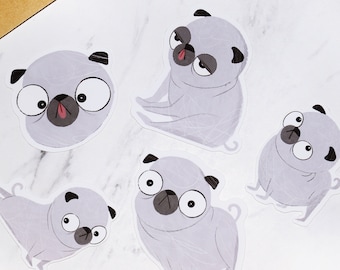 Mopshond vinyl stickerpakket - schattige kawaii hond puppy stickerpakket - grappige gestanste stickers - dier - plannerstickers - laptopstickers
