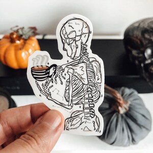 skeleton coffee sticker, spooky sticker, skeleton sticker, water bottle sticker, skeleton lover, trendy stickers, vinyl stickers