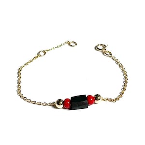 solid 14K yellow gold Genuine Azabache chain bracelet