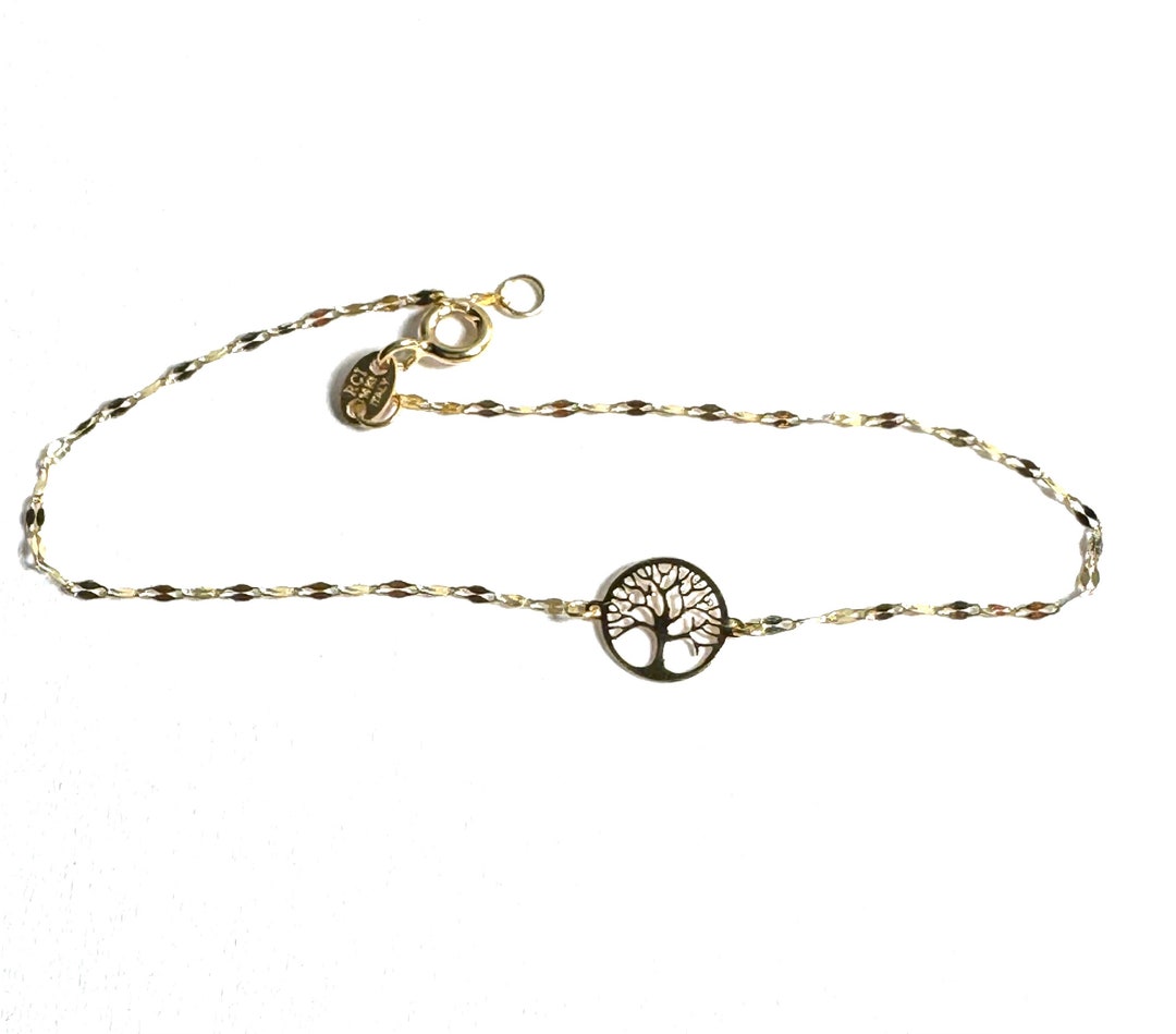 Solid 14k Yellow Gold Tree of Life Charm Chain Bracelet - Etsy