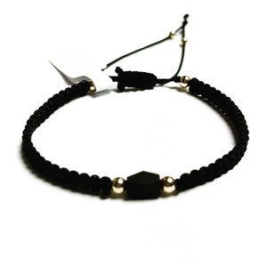 Genuine jet azabache and 14k gold beads