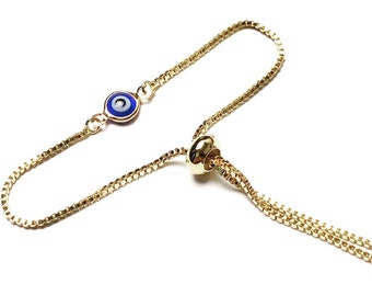 Gold stainless steel evil eye adjustable bracelet