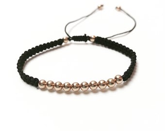 14k Rose gold beads macrame bracelet