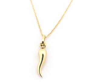 14K yellow gold Italian Horn charm Rolo chain necklace