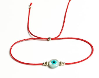 14k Gold mother of pearl evil eye string bracelet