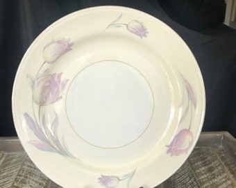 On Sale Homer Laughlin Eggshell Nautilus 10 inch DinnerChop Plate with Purple and Pink Tulip Design