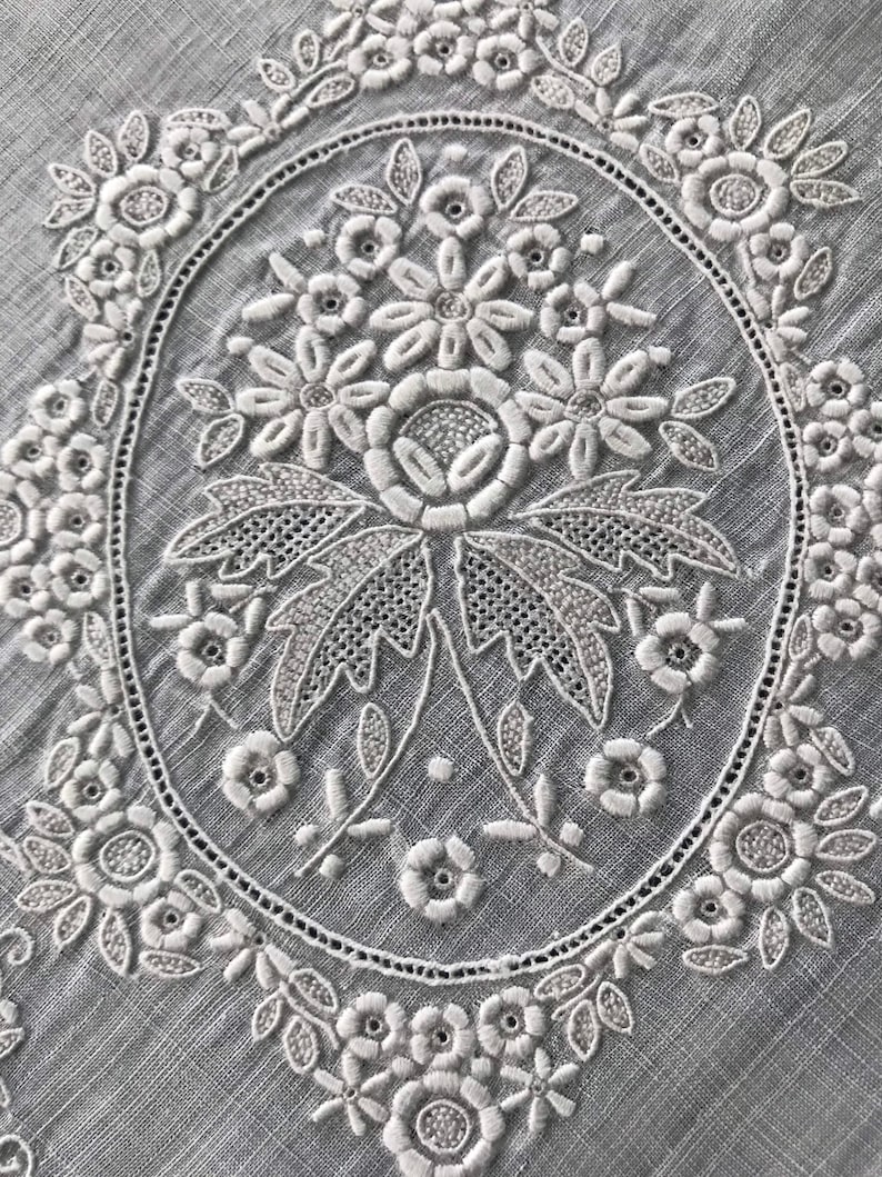 An Exquisite Embroidered Very Fine Linen Scalloped Edge Handkerchief \u2026 Perfect As A Wedding Hankie
