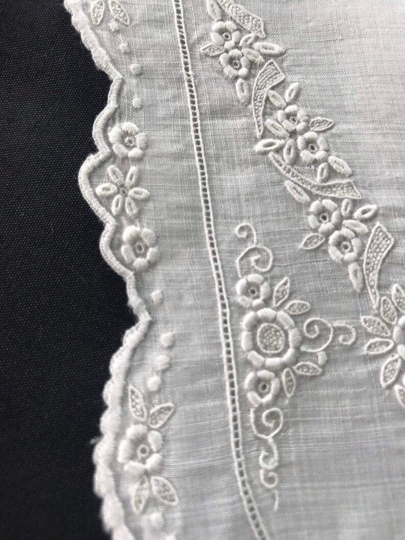 An Exquisite Embroidered Very Fine Linen Scalloped Edge Handkerchief \u2026 Perfect As A Wedding Hankie